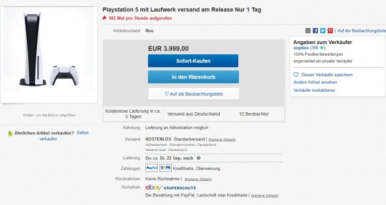 Playstation 5 – Die Scalper auf Ebay sind los